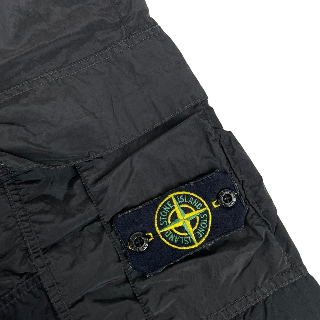 Stone Island black cargo trousers with logo patch and nylon material, size W33.
