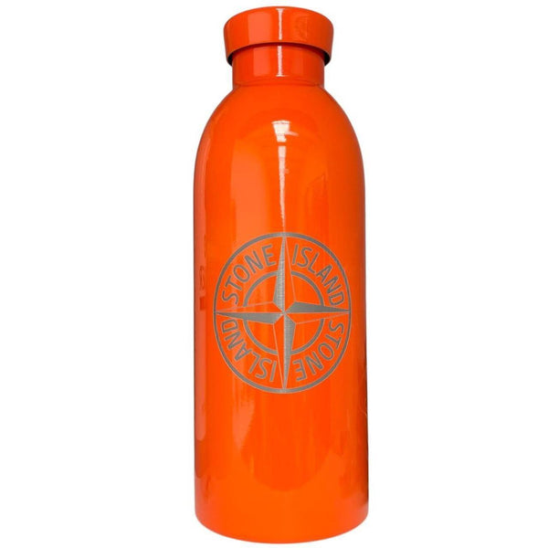 Stone Island orange stainless steel heat reactive flask with logo and original box.