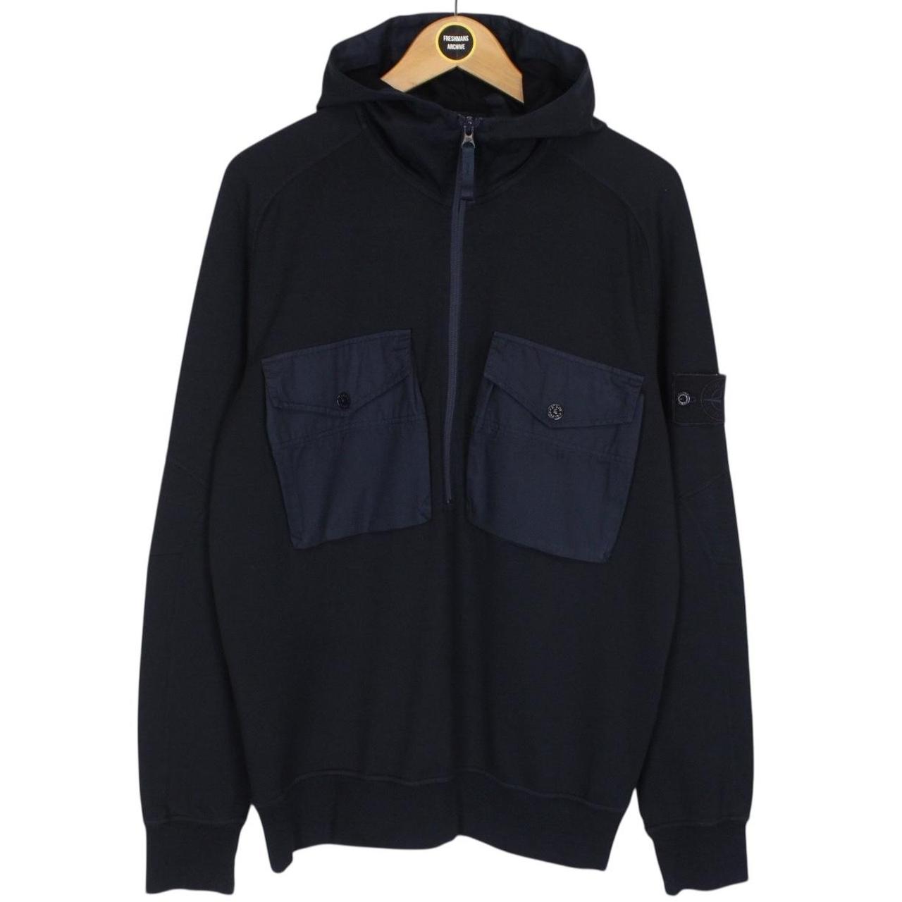 Stone Island Ghost SS 2020 Navy Blue Cotton 1/4 Zip Hoodie Jumper