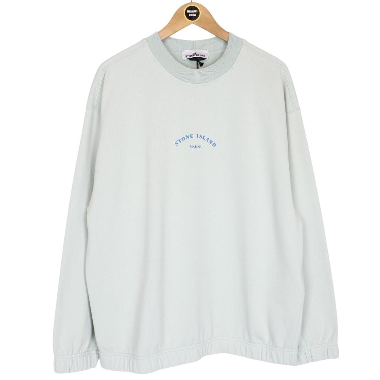 Stone Island Marina SS 2023 Light Blue Plated Dyed Cotton Sweatshirt Jumper