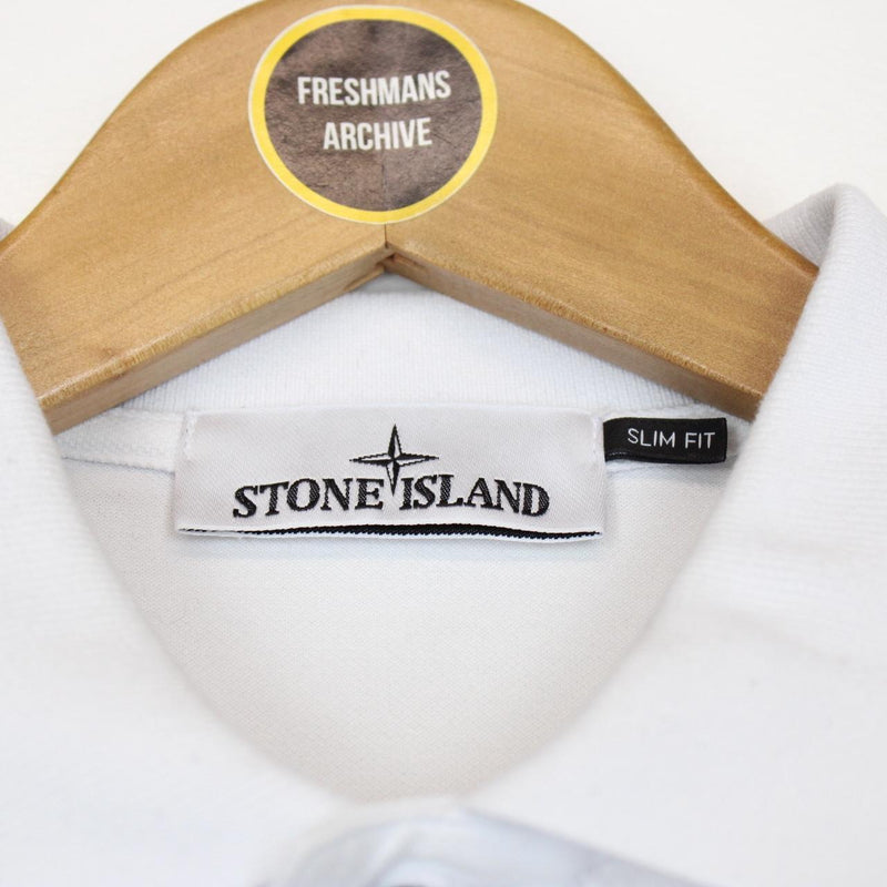 Stone Island AW 2022 White and Black Short Sleeve Compass Polo Shirt