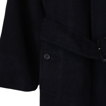 Vintage 90s Burberry Navy Blue Belted Wool Overcoat