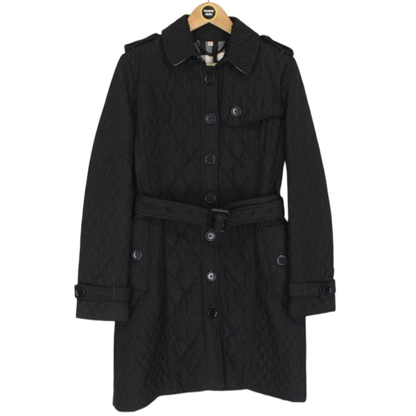 Burberry London Black Nova Check Quilted Belted Trench Coat