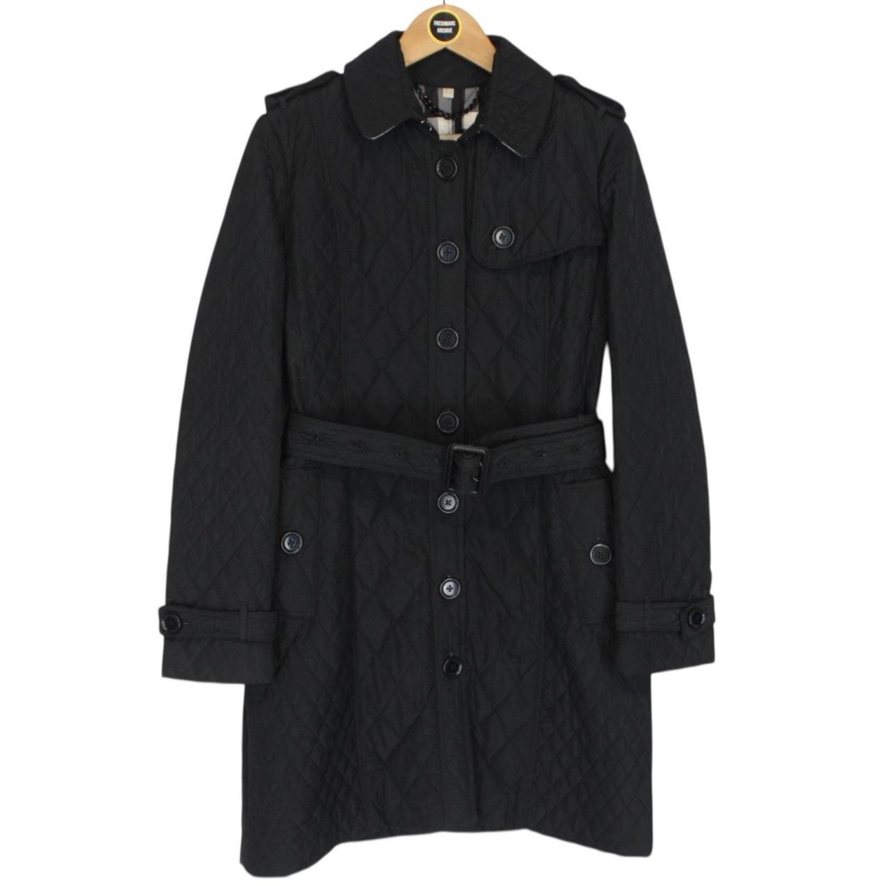 Burberry London Black Nova Check Quilted Belted Trench Coat