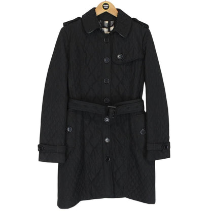 Burberry London Black Nova Check Quilted Belted Trench Coat