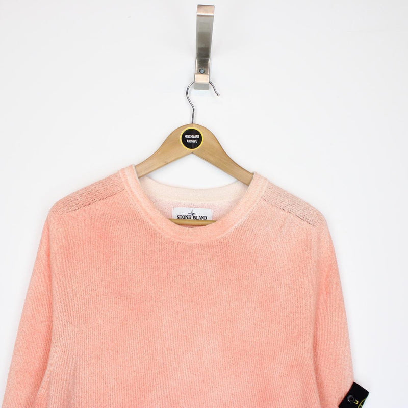 Stone Island Orange Ribbed Cotton Knit Sweatshirt Jumper