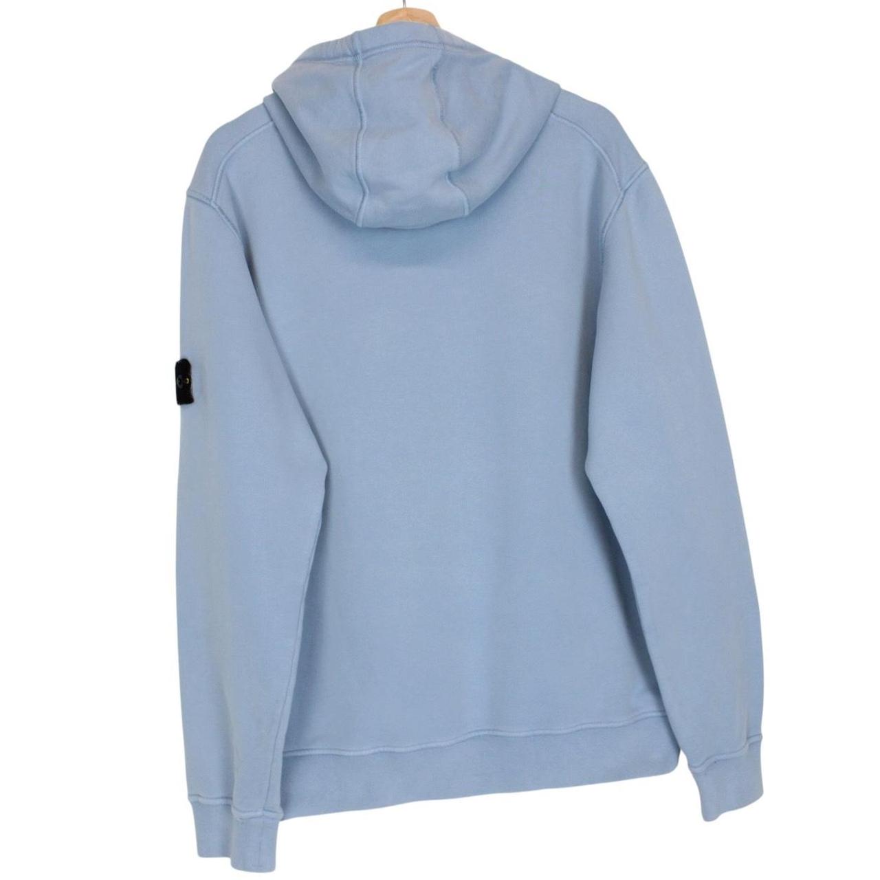 Stone Island blue hoodie with logo patch and cotton material, size XL.