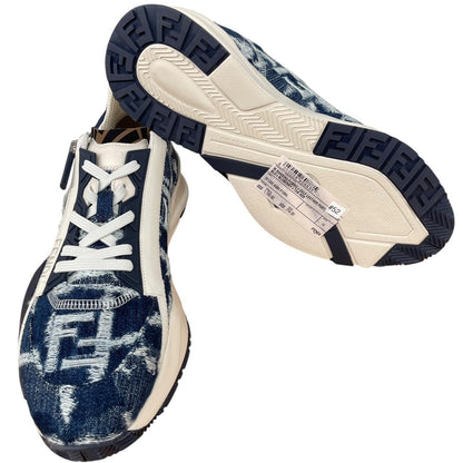 Fendi Flow Navy Blue and Cream Fabric and Leather Trainers