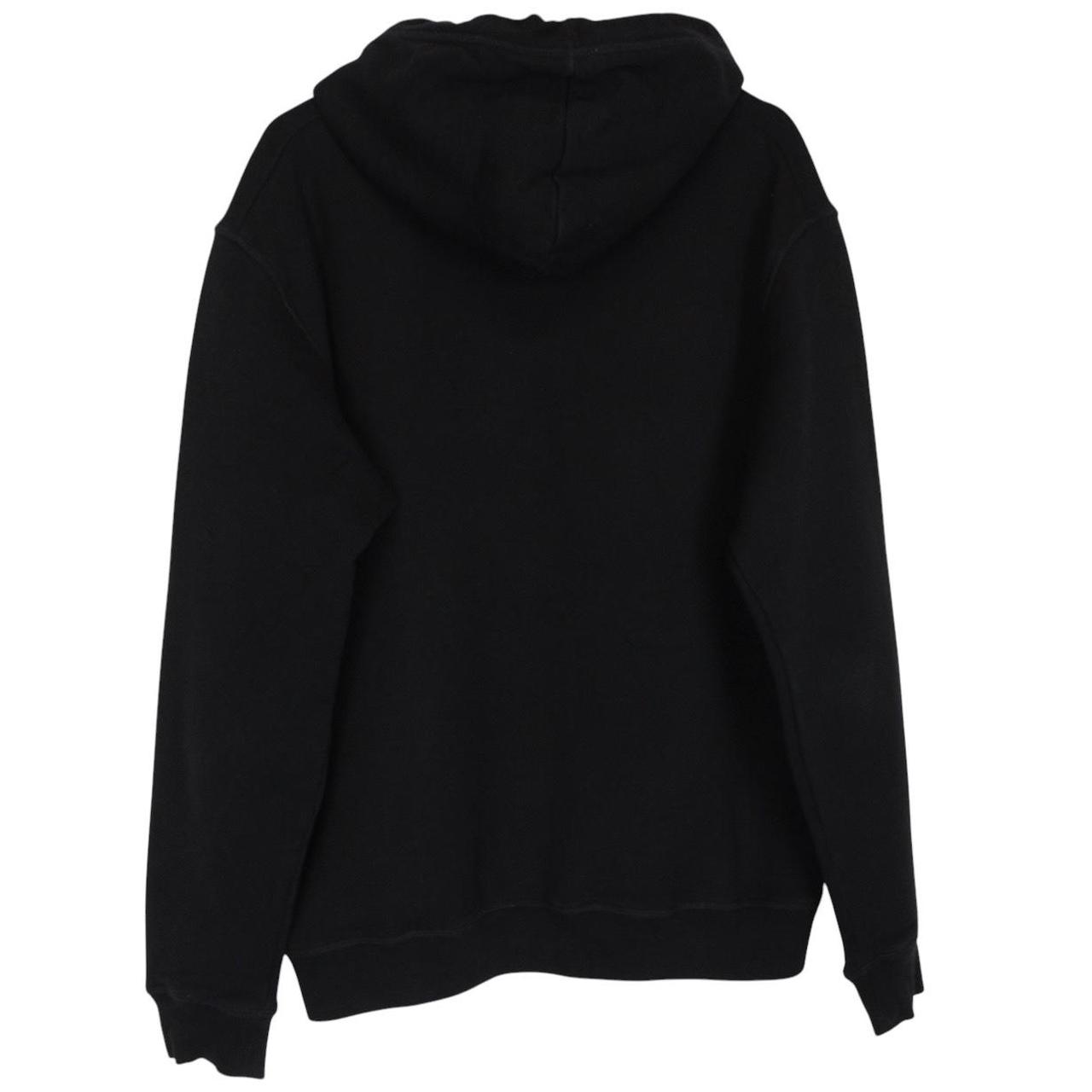 Dsquared2 black hoodie with white logo print and minor wear details.