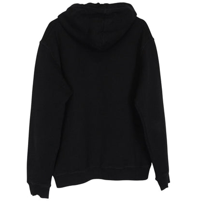 Dsquared2 black hoodie with white logo print and minor wear details.
