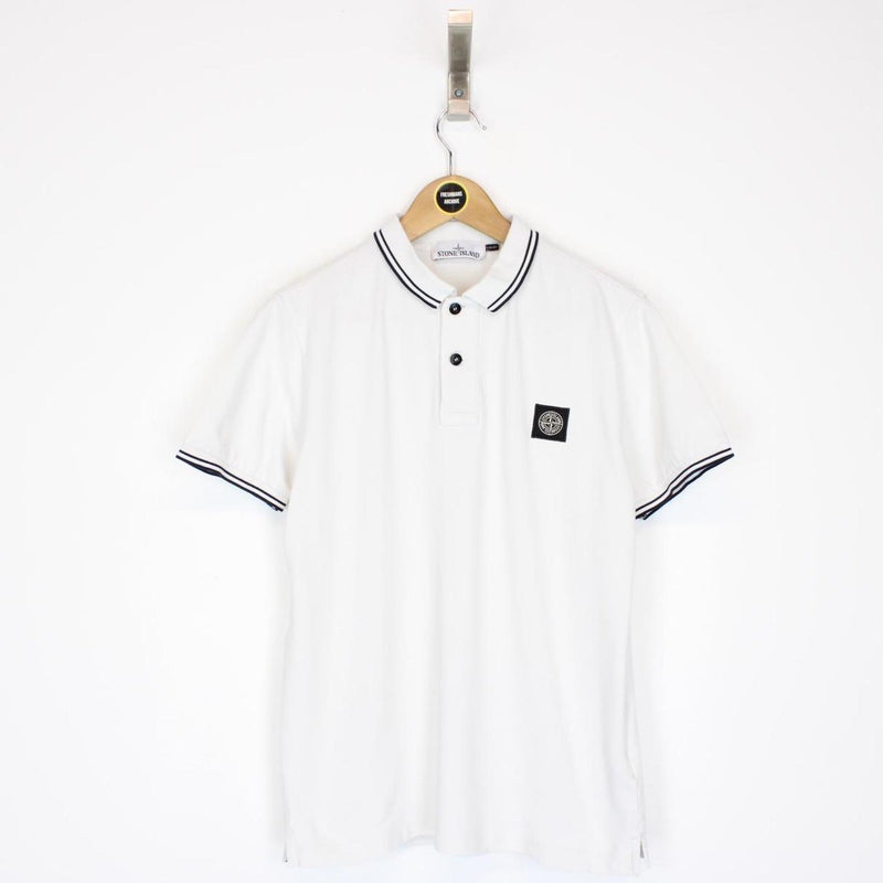 Stone Island White and Black Short Sleeve Compass Polo Shirt