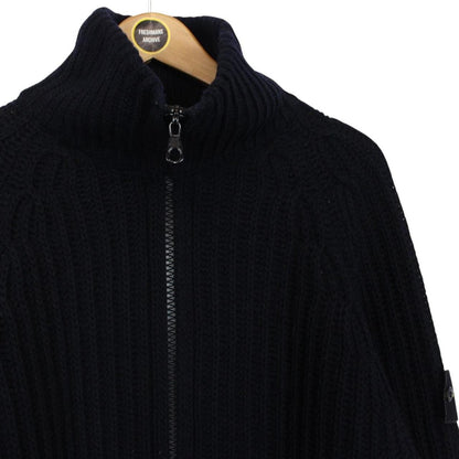 Vintage Stone Island AW 2001 Navy Blue Heavy Wool Knit Fill Zip Jumper