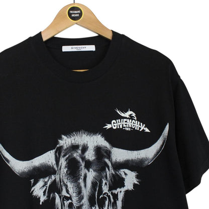 Givenchy Paris Black and White Tribal Taurus Print Short Sleeve Cotton T-Shirt