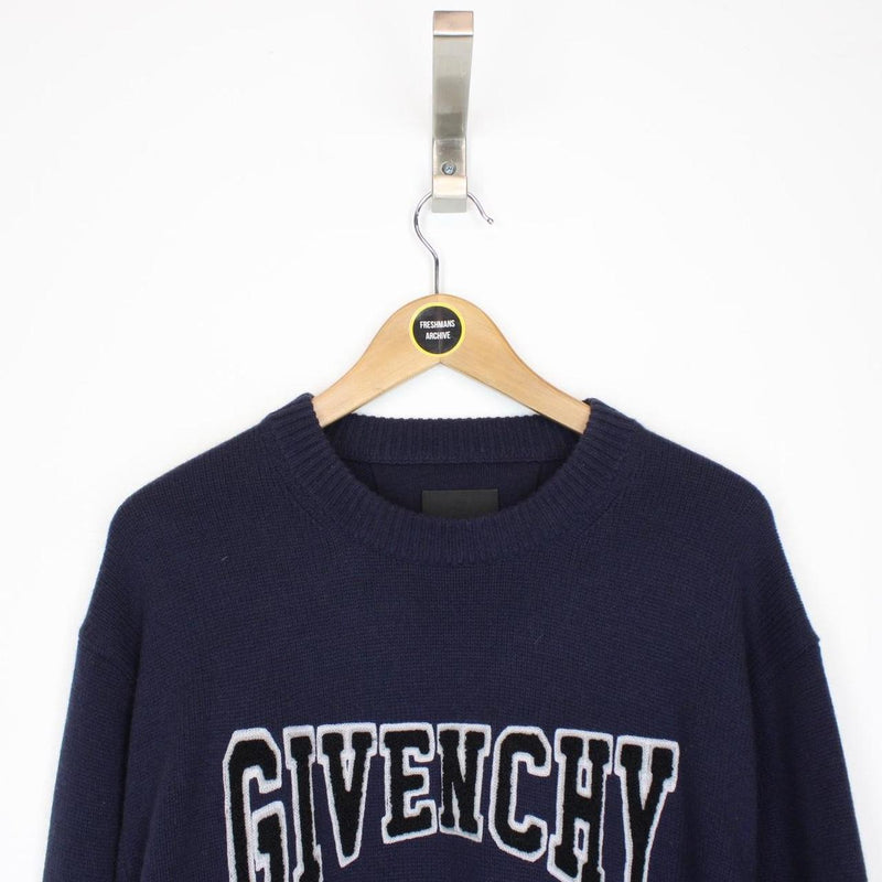 Givenchy Paris Navy Blue College Embroidery Cashmere Wool Knit Jumper