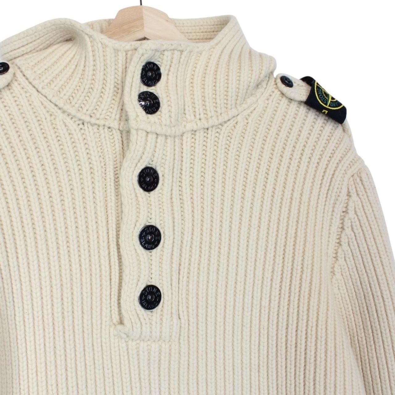 Vintage Stone Island AW 2006 Beige Ribbed Wool Knit Hoodie