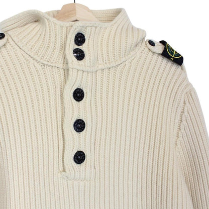 Vintage Stone Island AW 2006 Beige Ribbed Wool Knit Hoodie