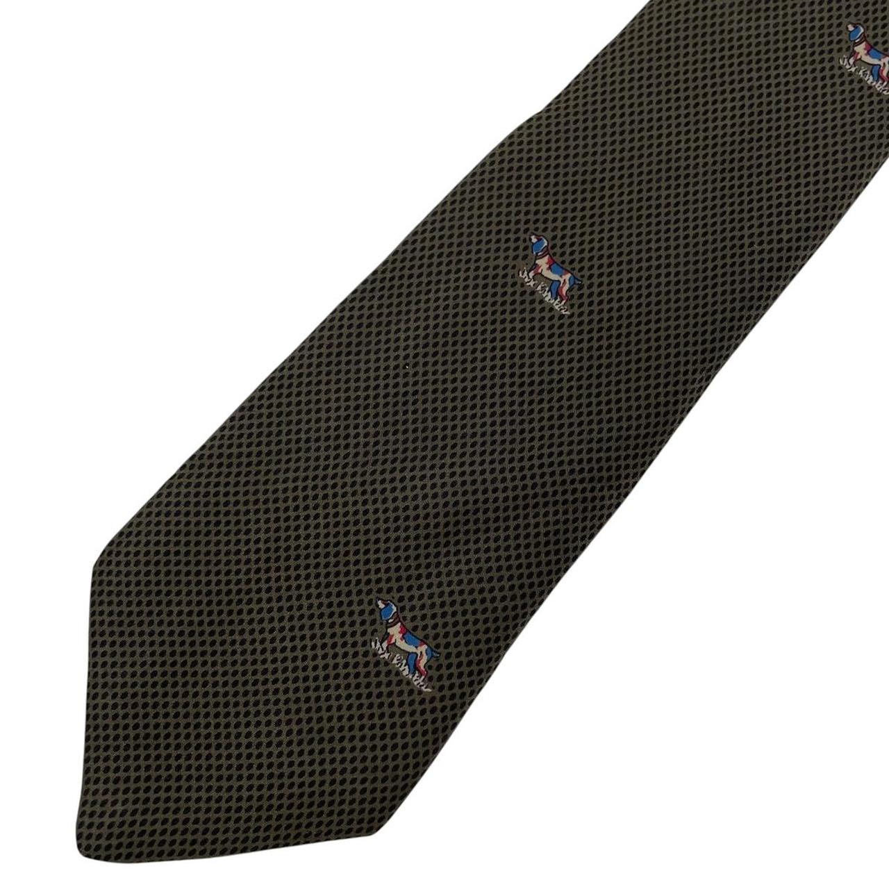 Lanvin green silk tie featuring playful dog print design.