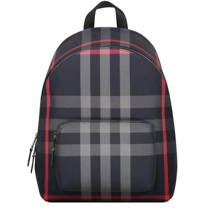Burberry duffel bag navy blue and black signature Nova Check pattern with logo.