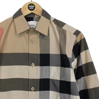 Burberry Tan Brown Nova Check Long Sleeve Cotton Poplin Shirt
