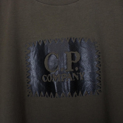 CP Company Khaki Brown Block Logo Short Sleeve T-Shirt