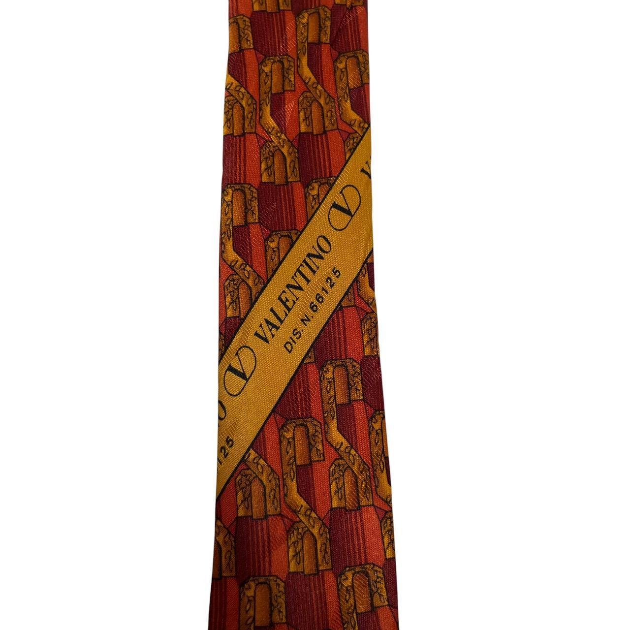 Vintage Valentino Orange Geometric Pattern Silk Tie