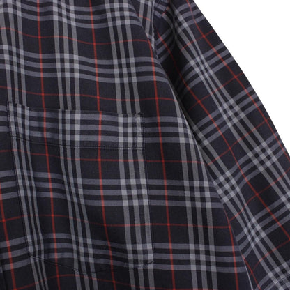 Vintage 90s Burberry Navy Blue Nova Check Short Sleeve Cotton Shirt
