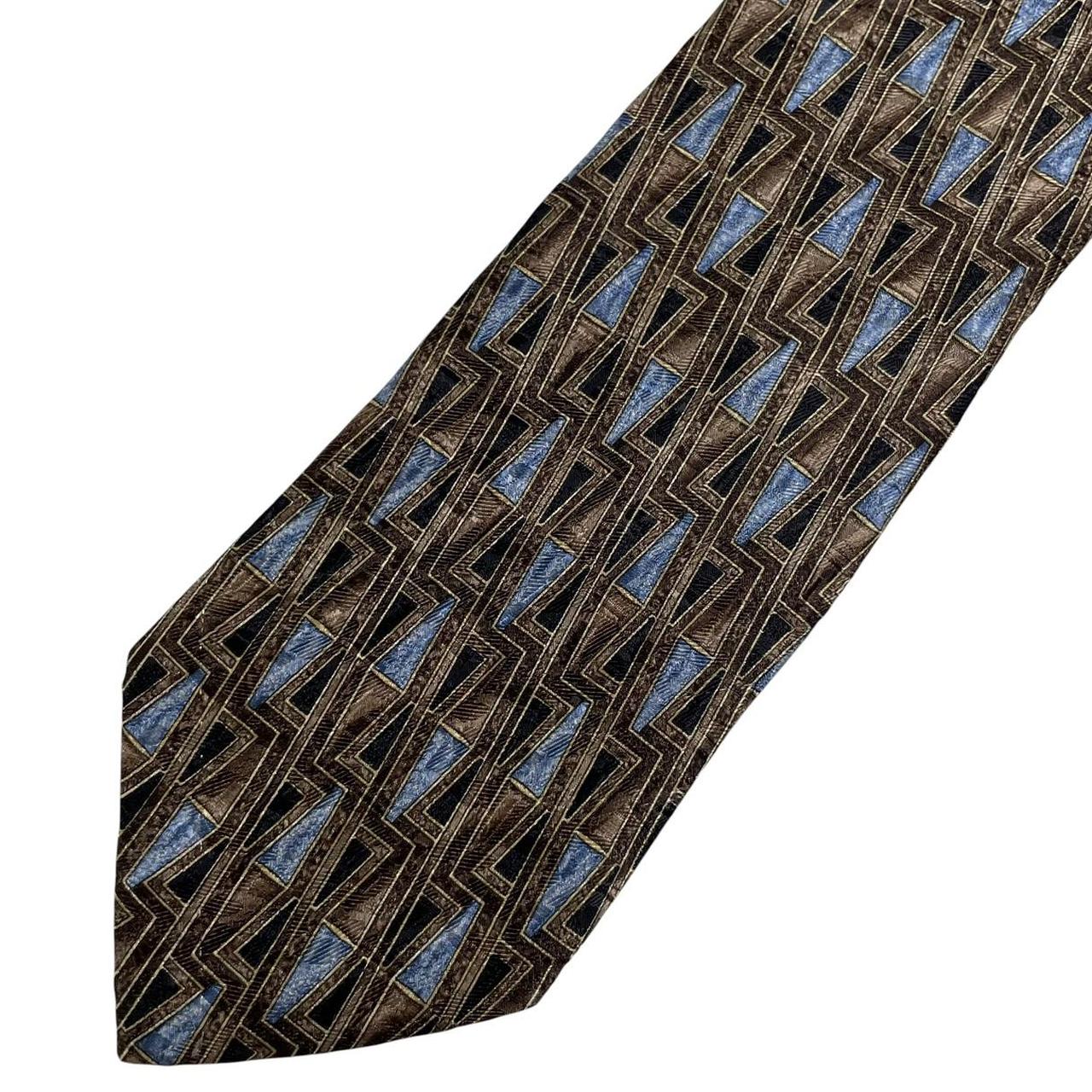 Ermenegildo Zegna multicoloured silk tie with abstract print and logo detail.