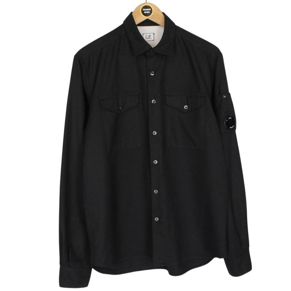 CP Company Black Button Up Military Double Pocket Lens Overshirt