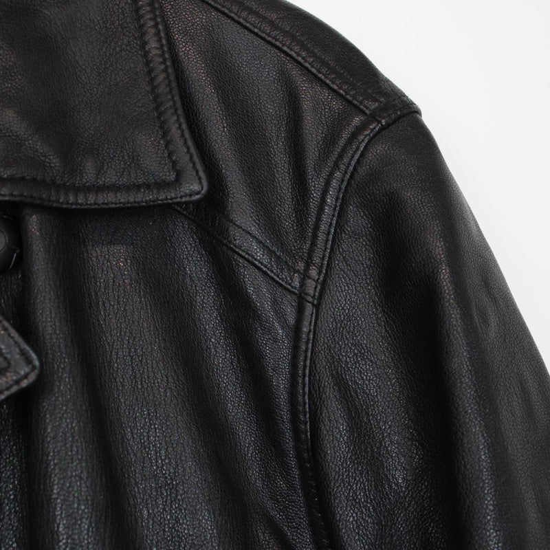 Vintage 90s Versace Classic Black Button Up Leather Coat