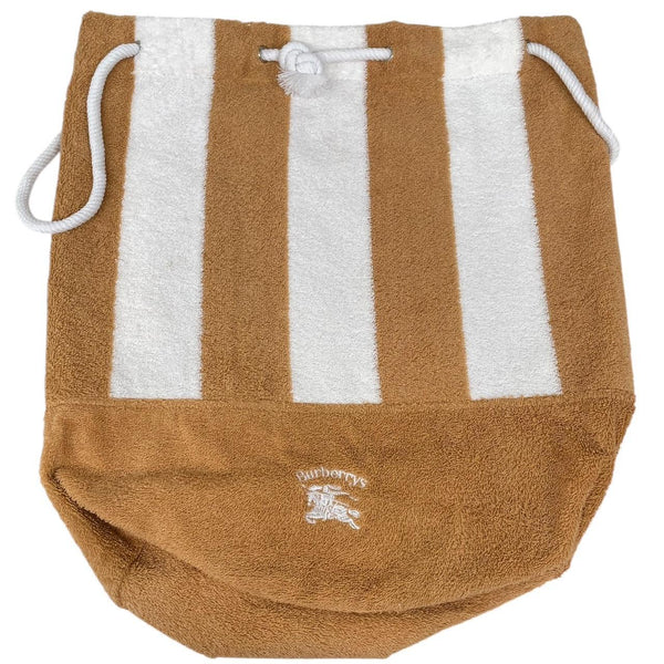 Vintage 90s Burberry Tan and White Striped Towelling Cotton Beach Bag