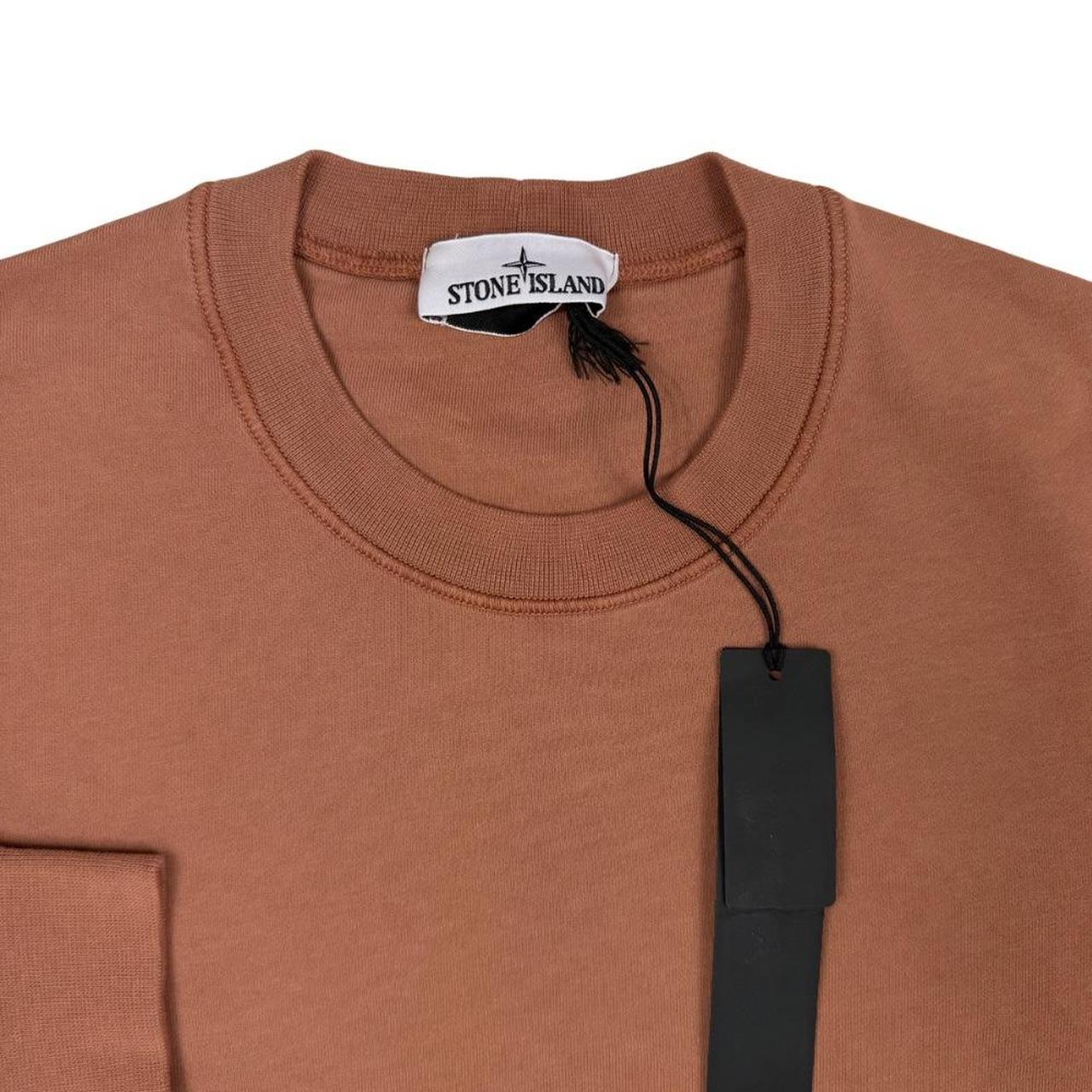 Stone Island orange sweatshirt brushed cotton with logo patch on sleeve.