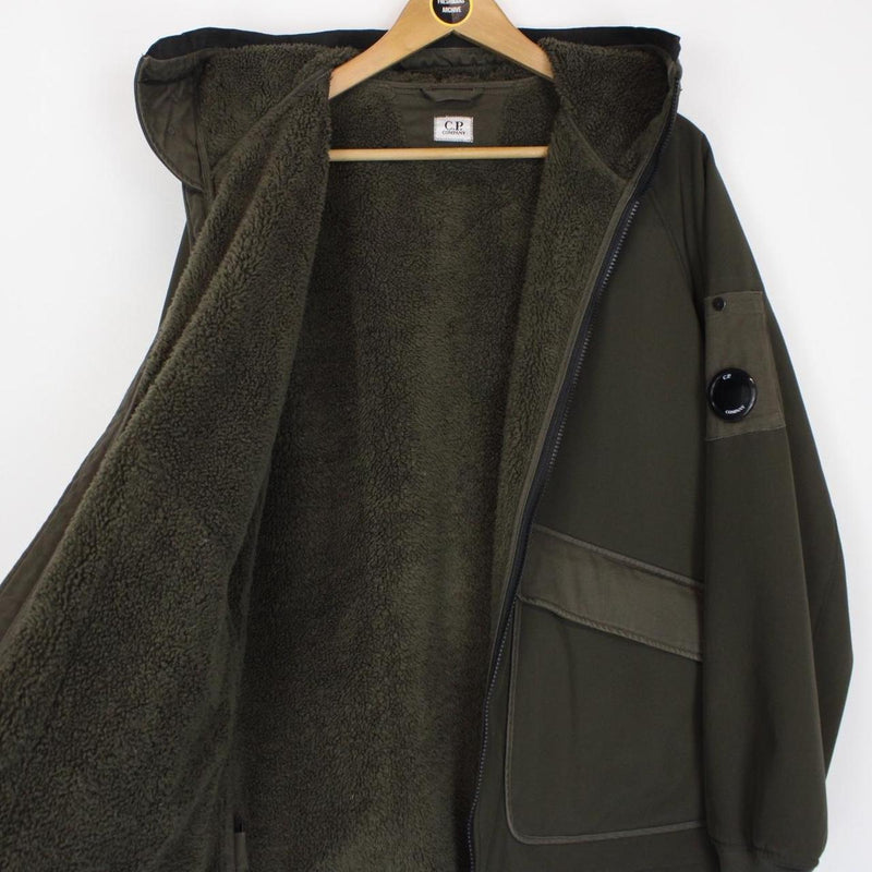 CP Company Khaki Green Teddy Fleece Lined Lens Viewer Hooded Jacket