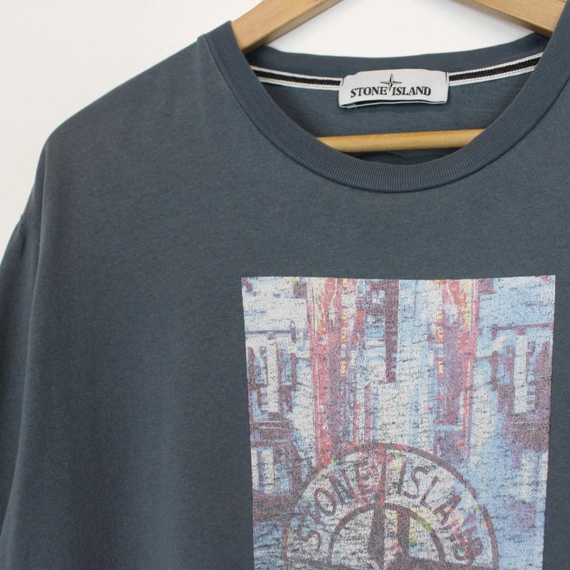 Stone Island SS 2017 Blue Short Sleeve Logo Print Cotton T-Shirt