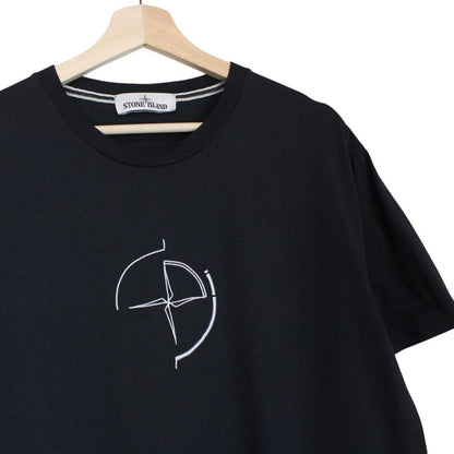 Stone Island navy blue short sleeve t-shirt with compass logo on chest pocket.