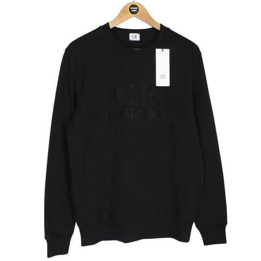 CP Company Black Diagonal Raised Fleece Cotton Logo Sweatshirt