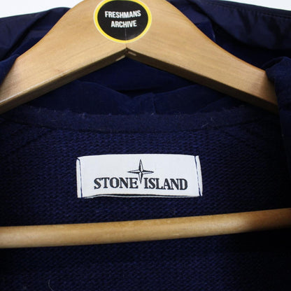 Stone Island AW 2015 Navy Blue Wool Knit Nylon Hoodie Jumper