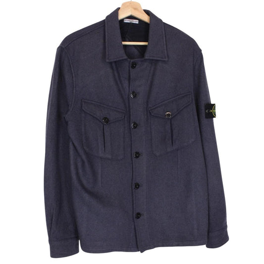 Vintage Stone Island AW 2006 Navy Blue Wool Knit Overshirt Jacket