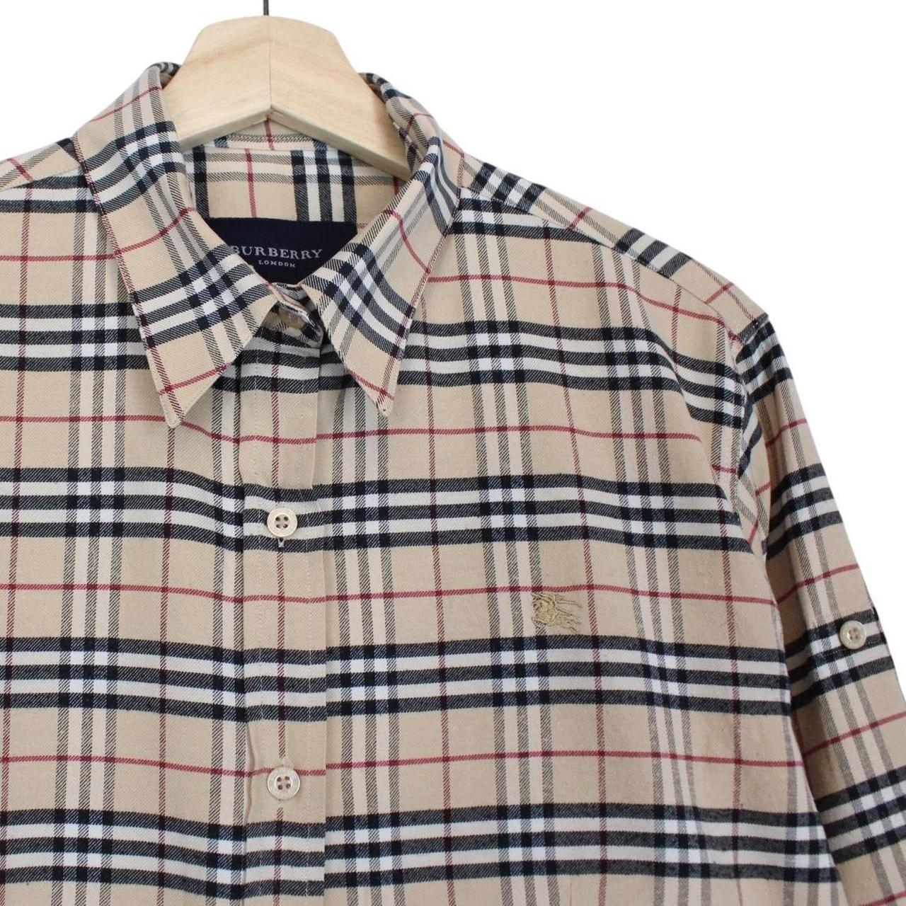Vintage Burberry London Beige Nova Check 3/4 Sleeve Cotton Shirt