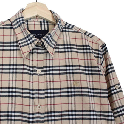 Vintage Burberry London Beige Nova Check 3/4 Sleeve Cotton Shirt