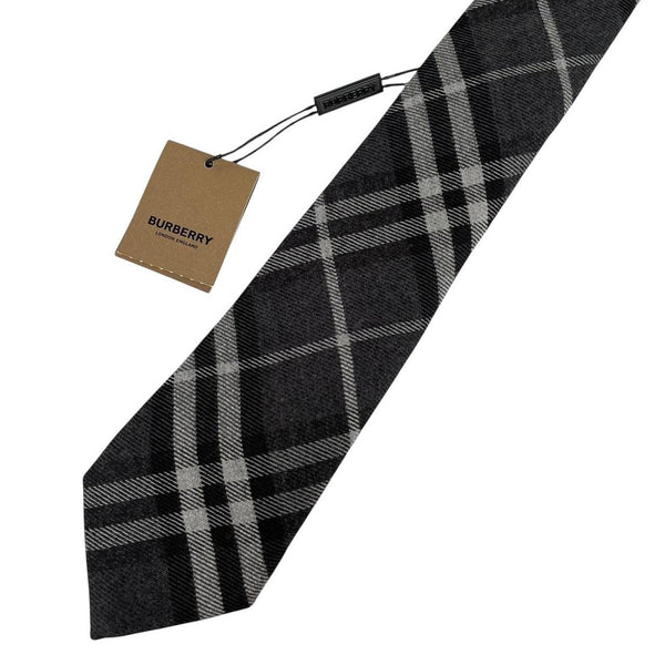 Burberry Dark Grey Nova Check Cashmere and Silk Tie