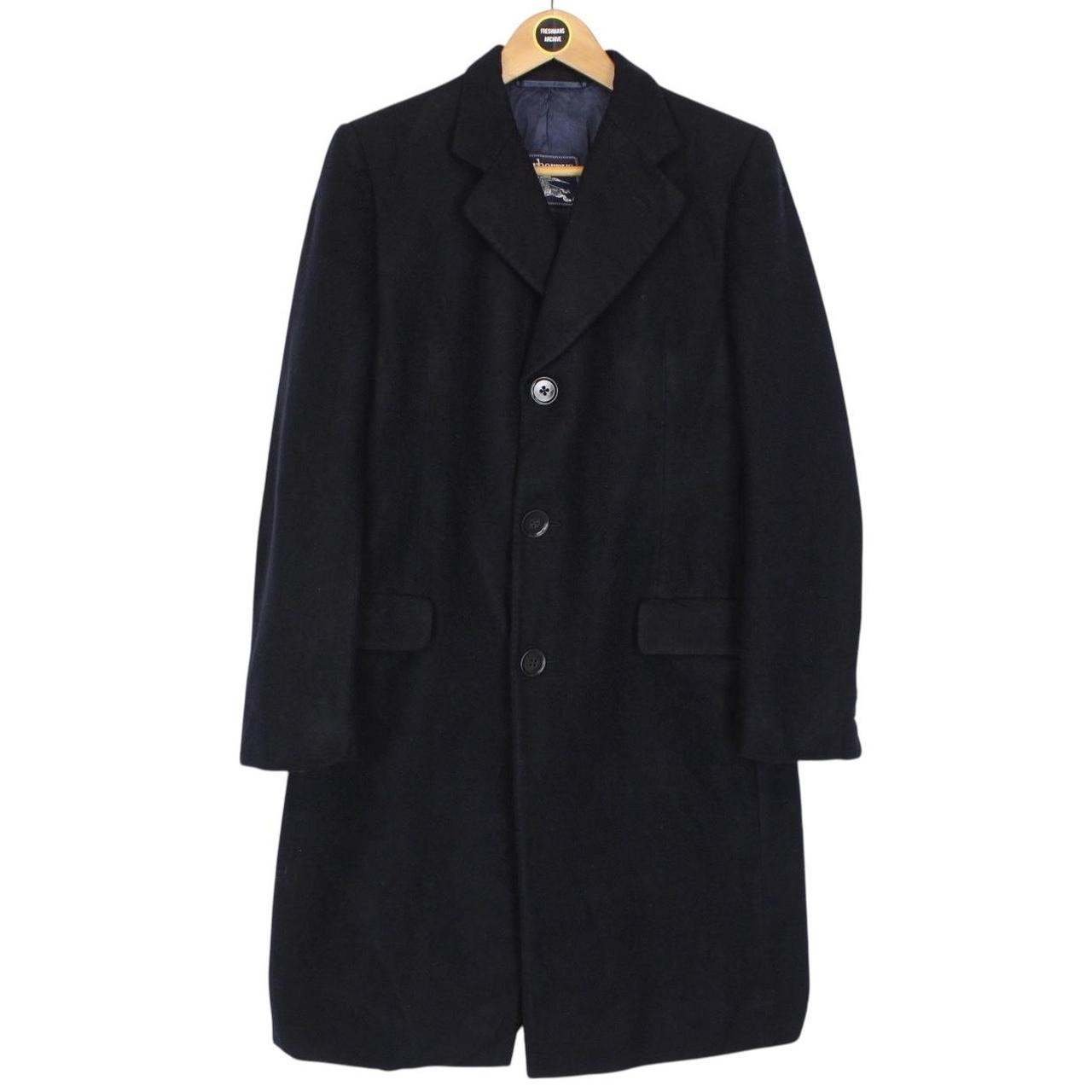Vintage 90s Burberry Navy Blue Wool Overcoat