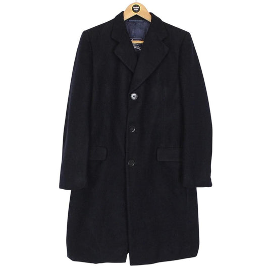 Vintage 90s Burberry Navy Blue Wool Overcoat
