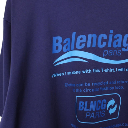 Balenciaga Blue Recycle Logo Print Short Sleeve Cotton T-Shirt