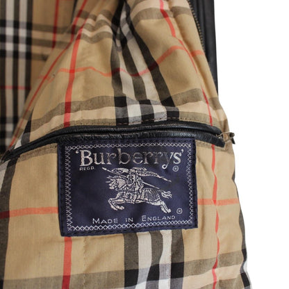 Vintage 90s Burberry Black Nova Check Lined Leather Duffle Coat