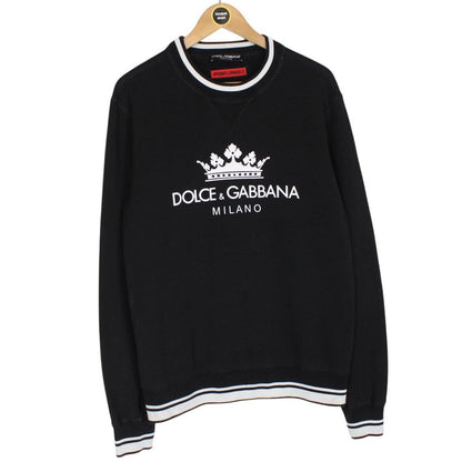 Dolce and Gabbana Black and White Crown Logo Cotton Sweatshirt Jumper