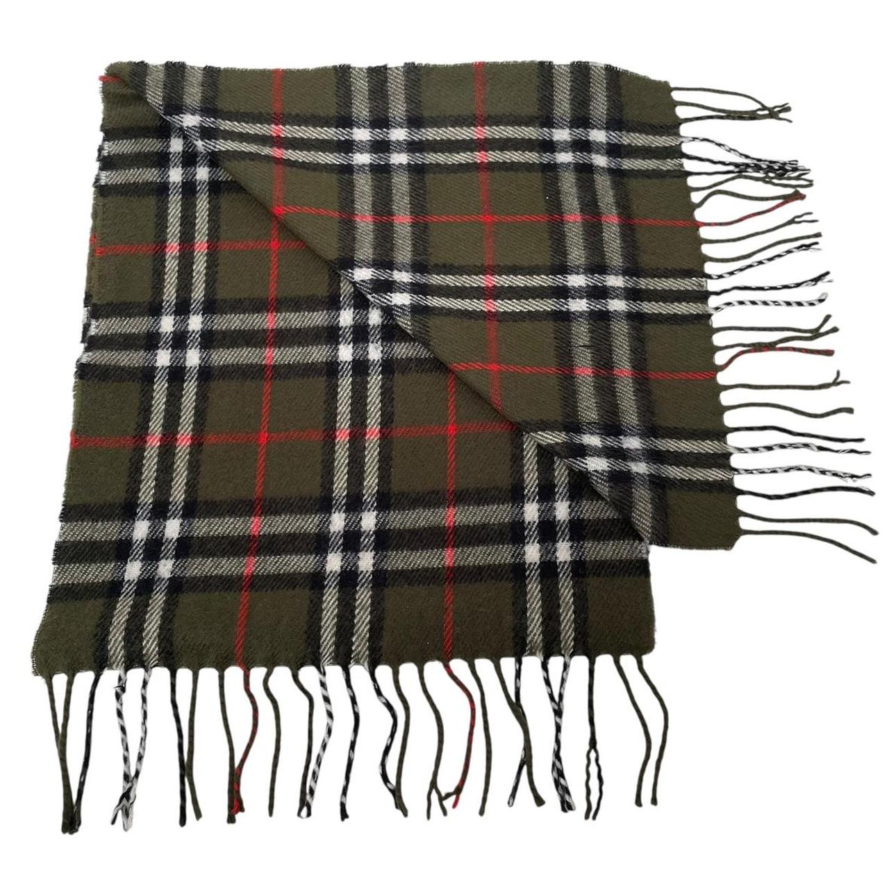 Vintage 90s Burberry Green Nova Check Lambswool Scarf