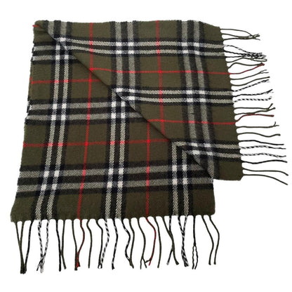 Vintage 90s Burberry Green Nova Check Lambswool Scarf