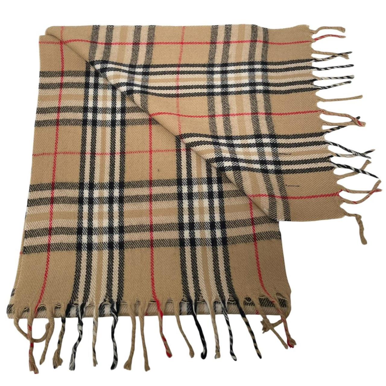 Vintage 90s Burberry Beige Nova Check Lambswool Scarf