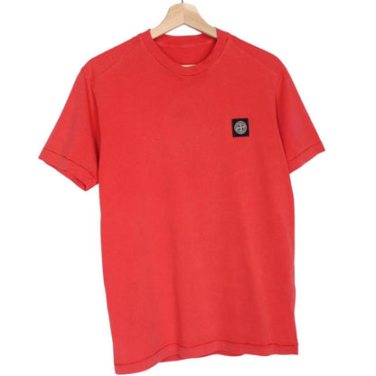 Stone Island red short sleeve cotton t-shirt with compass logo on chest.