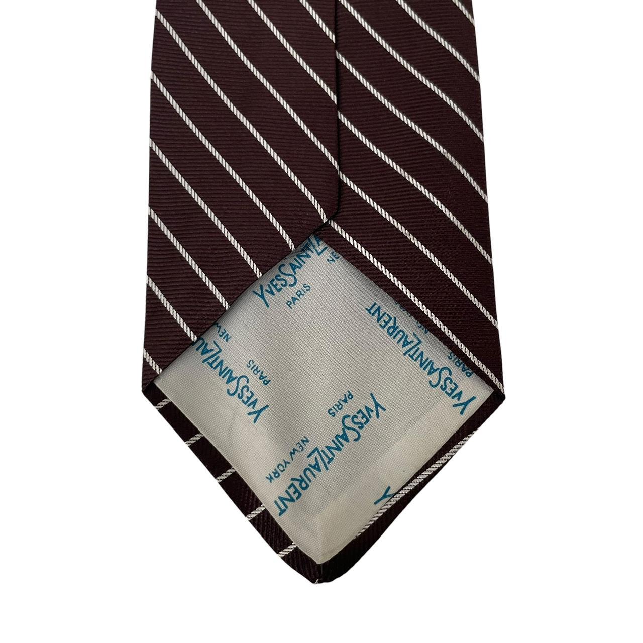 Vintage Yves Saint Laurent Brown and White Striped Silk Tie